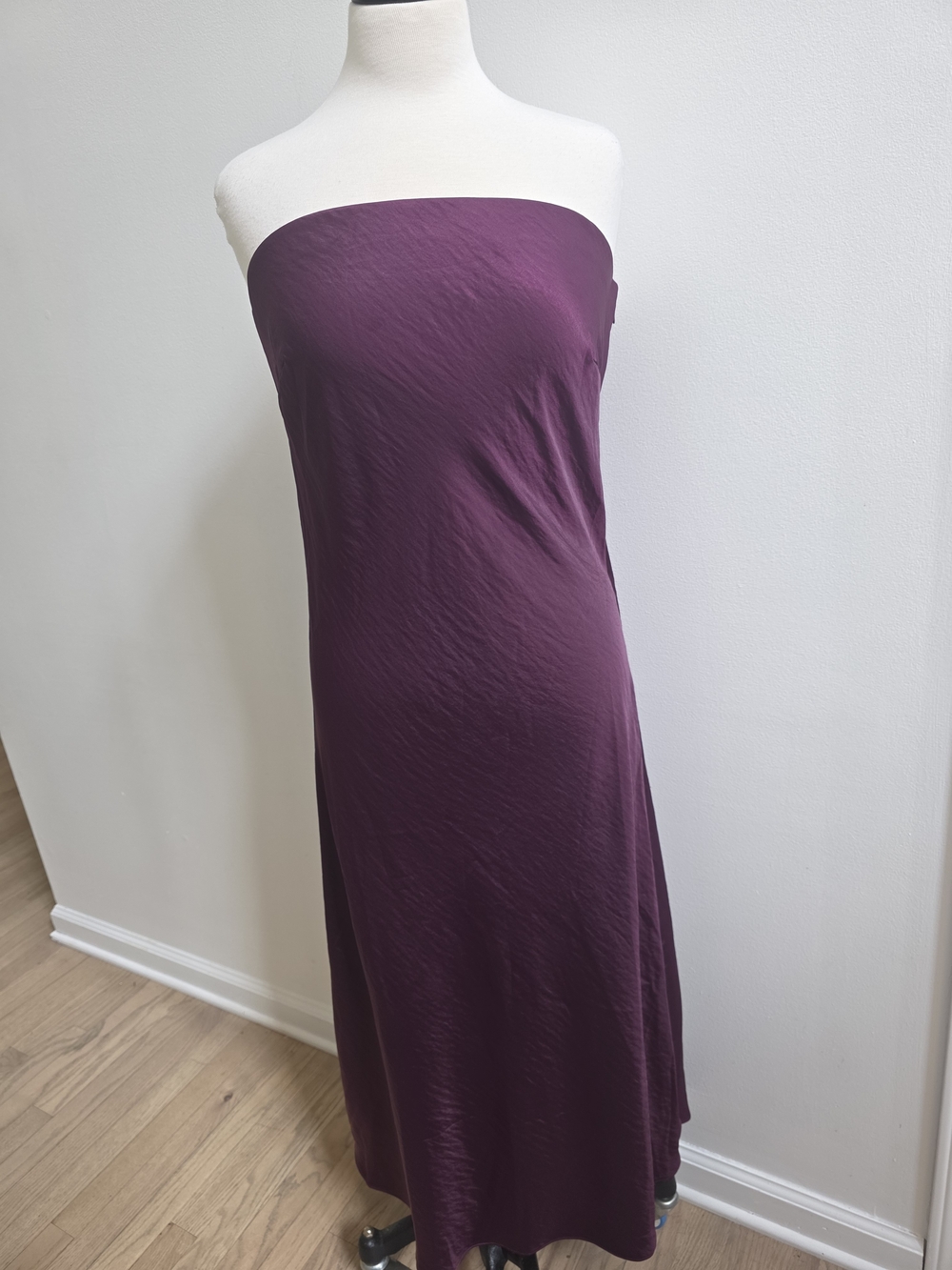 LOFT Strapless Midi Dress in Deep Plum